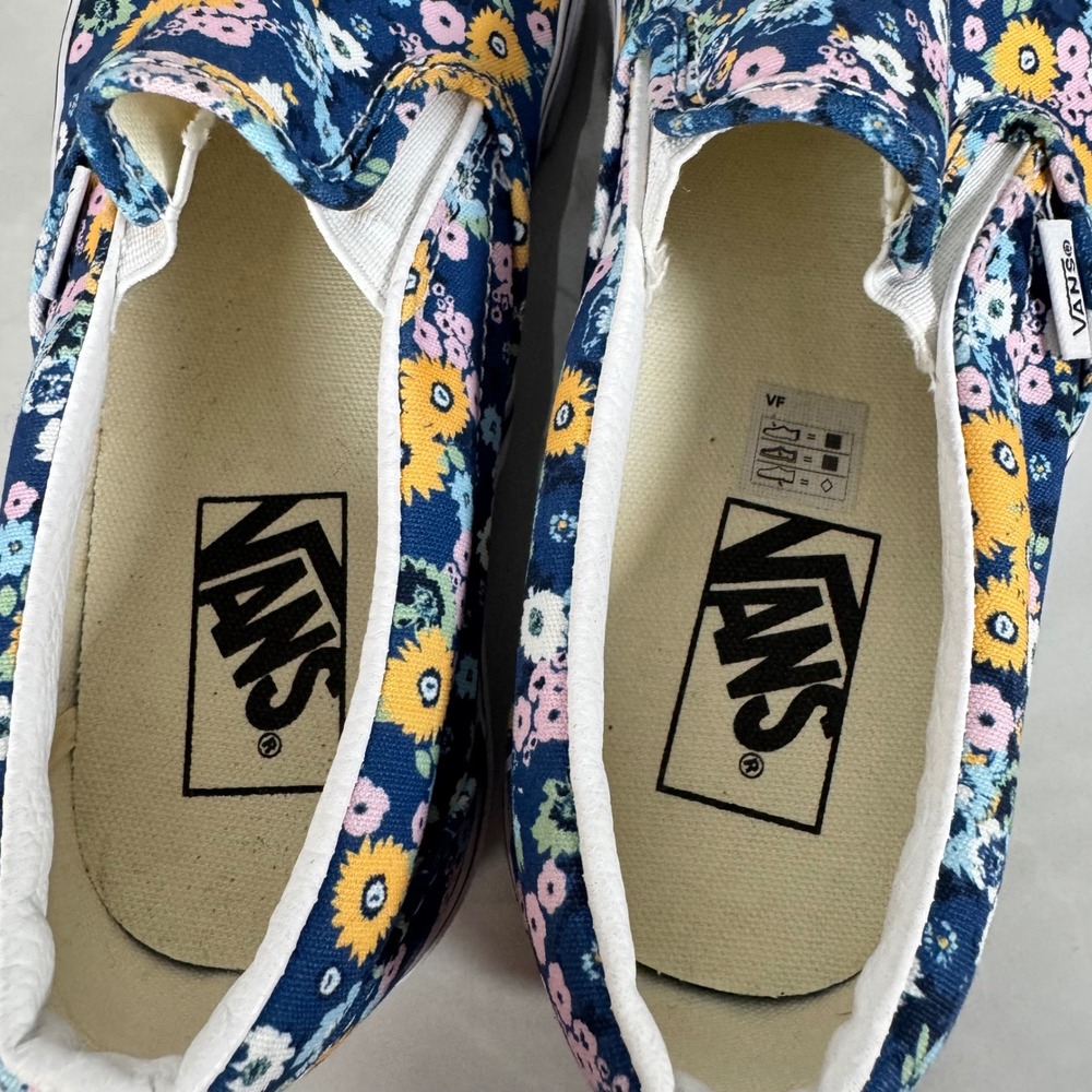 Vans Blue Floral Slip On Skate Shoes Sneakers Canvas Cottagecore Men 6 Women 7.5 - Picture 7 of 10